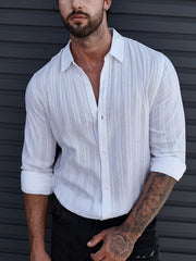 Men's Solid Turn Down Collar Long Sleeve Shirt - Autumn Wear