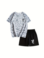 Boys Sports Suit Short Sleeves Tops & Bottoms for Basketball and Soccer Training
