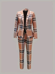 Plaid Pantsuits Two piece Set Blazer Tops & Slim Long Pants