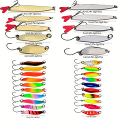 50pcs Metal Spoon Fishing Lure Spinner Bait Kit with Box Bass Trout Salmon