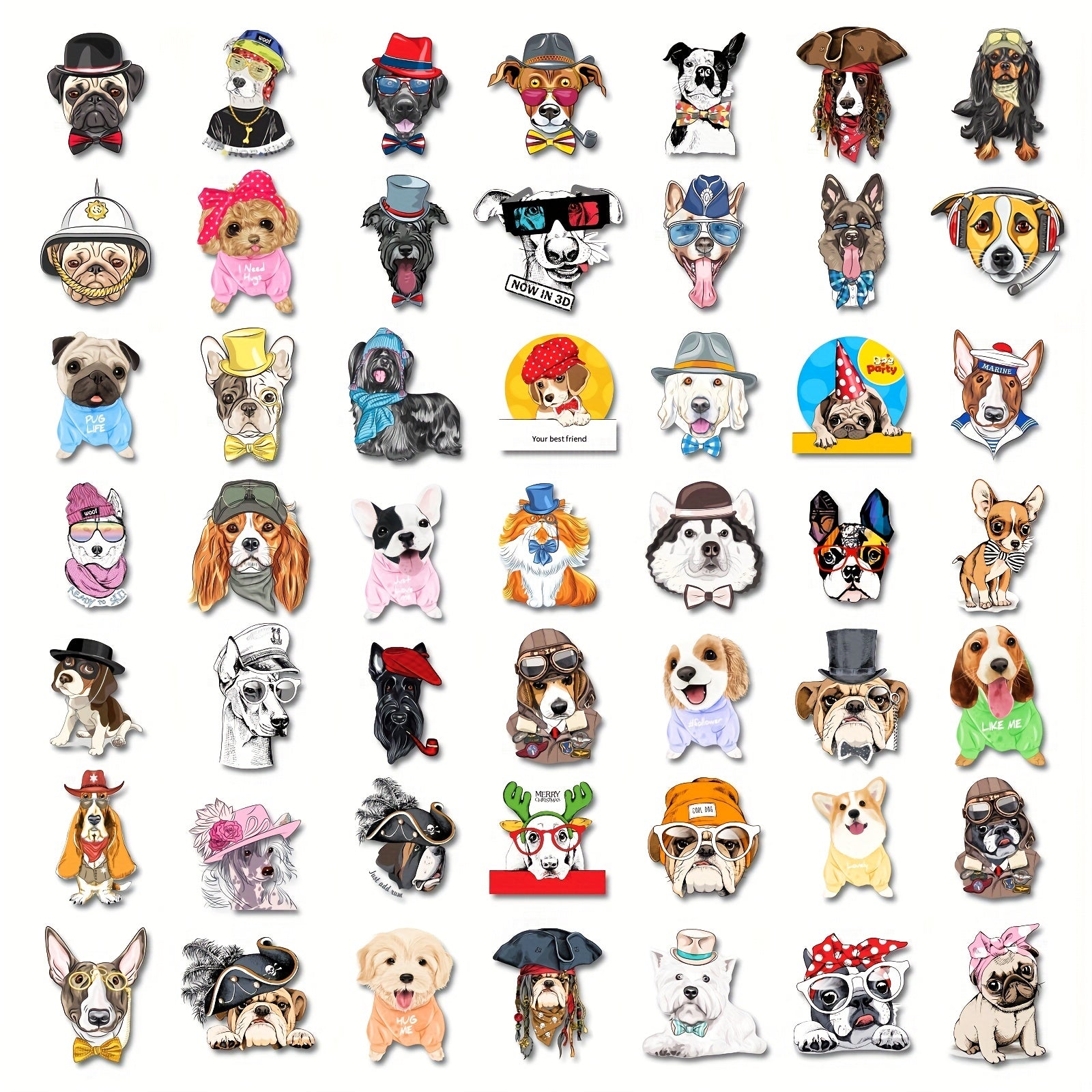50pcs Dog Stickers Waterproof Vinyl for Water Bottle Laptop Phone