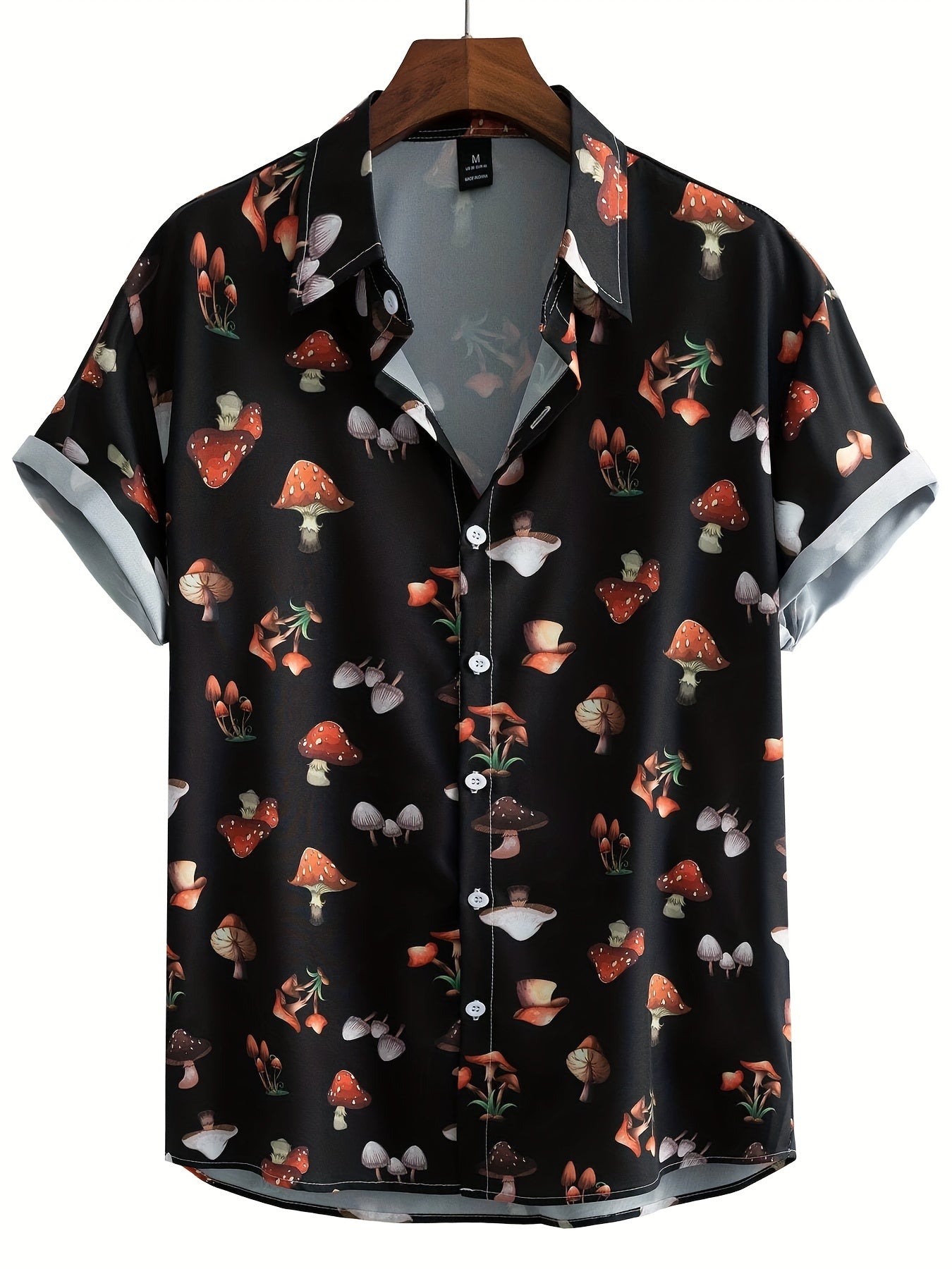 Men's Casual Mushroom Print Button Up Short Sleeve Shirt