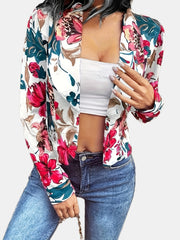 Floral Print Open Front Jacket for Spring & Fall