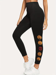 Halloween Pumpkin Print Yoga Leggings