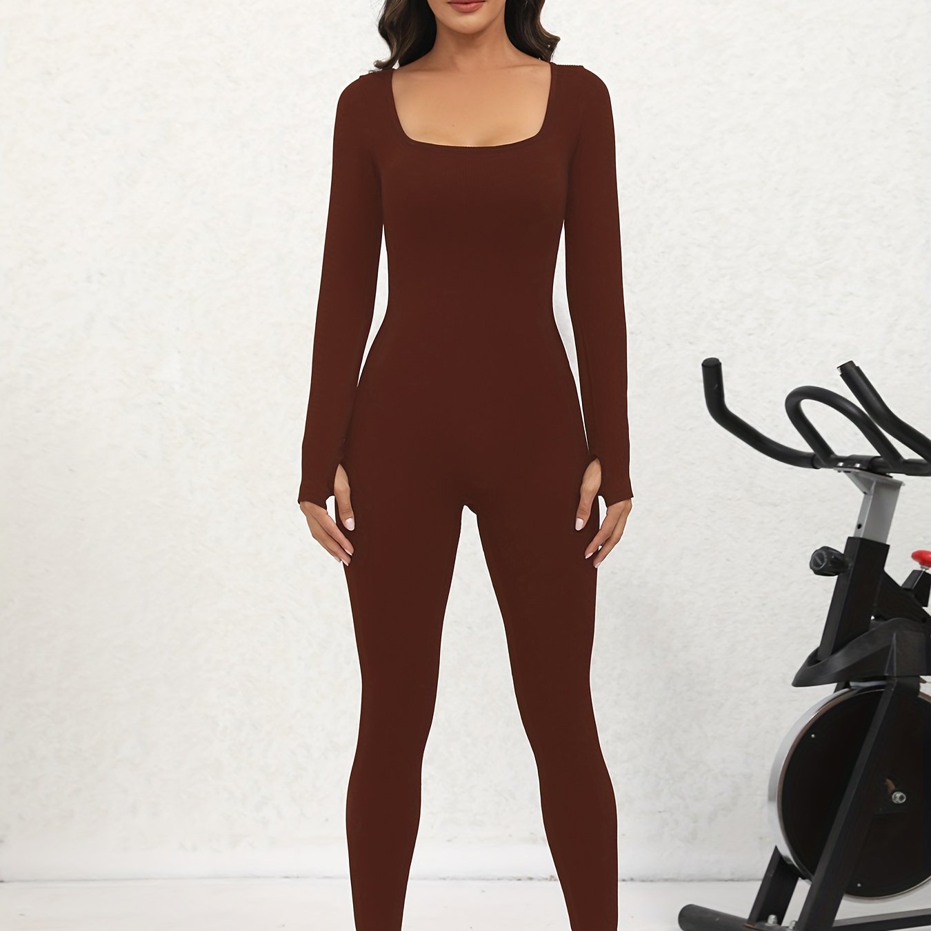 Women Yoga Jumpsuit Ribbed Long Sleeve Bodysuit Activewear