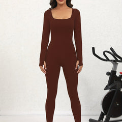 Women Yoga Jumpsuit Ribbed Long Sleeve Bodysuit Activewear