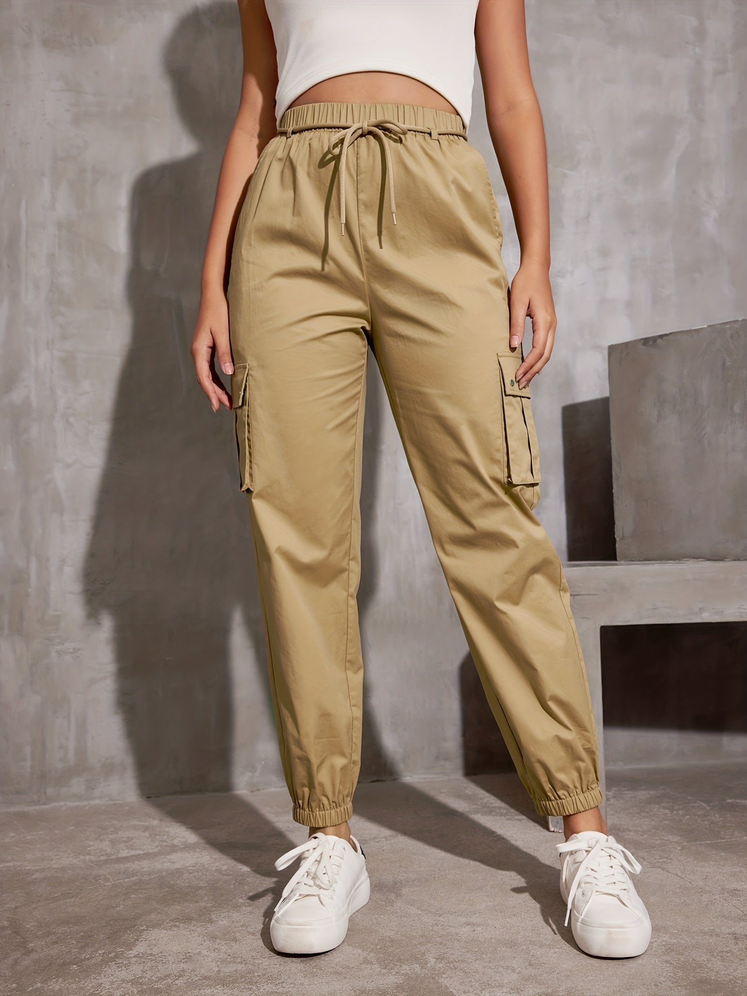 Y2K Solid Drawstring Cargo Pants Casual Baggy Pants