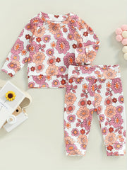 2pcs Toddler Girls Floral Print Top & Pants Set