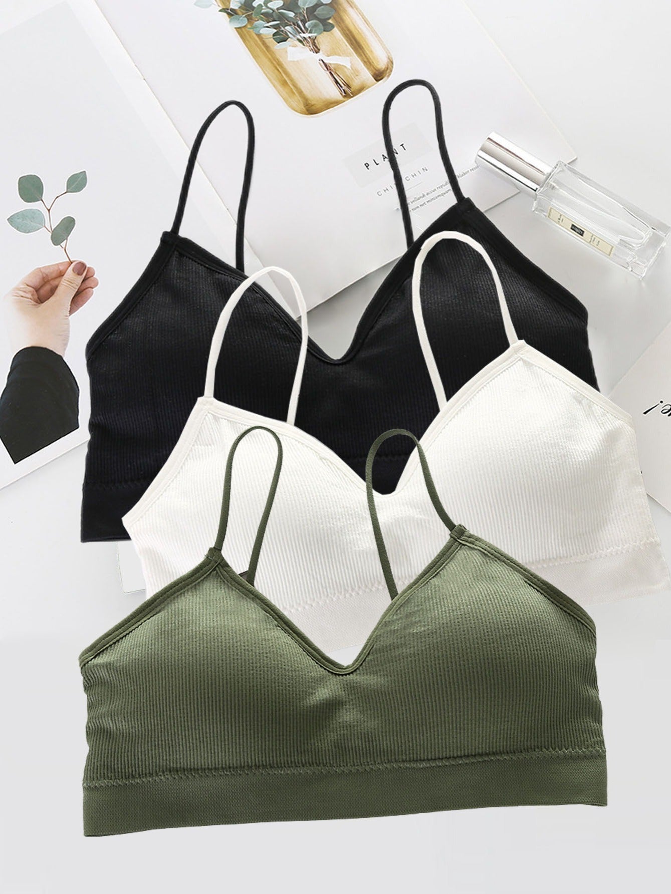 3pcs Solid Cross Back Seamless Sports Bra for Girls 10-14 Years