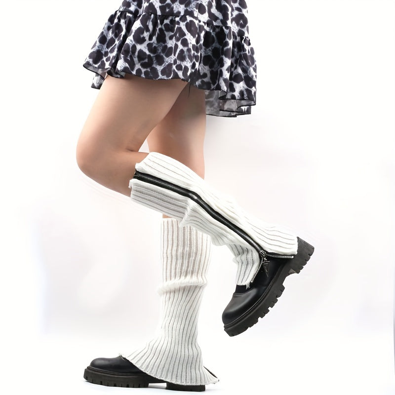 Knitted Zipper Leg Warmers Warm All match Socks