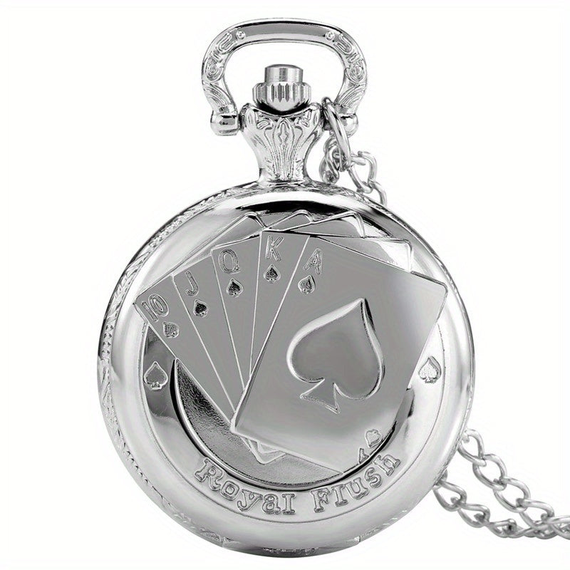 Medium Size Poker Quartz Movement Pocket Watch With Chain