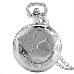 Medium Size Poker Quartz Movement Pocket Watch With Chain