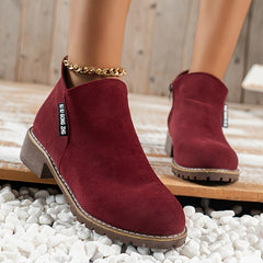 Women's Chunky Heel Ankle Boots Casual Non Slip Zipper Round Toe Short Boots