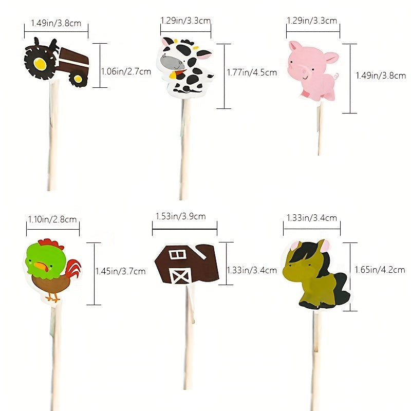 24pcs Farm Animal Cupcake Toppers Chickens Ducks Cows Horses