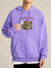 Vintage Style Print Hoodie for Men