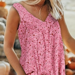 Ditsy Print Ruched V Neck Tank Top
