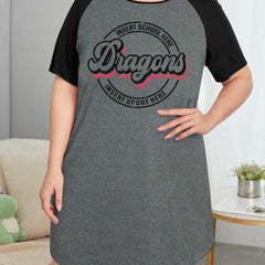 Plus Size Art Letter Graphic Raglan Sleep Dress
