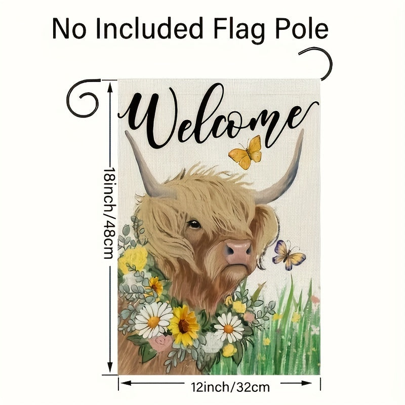 Garden Flag Cow For Outside Floral Welcome Burlap Seasonal Yard Decoration