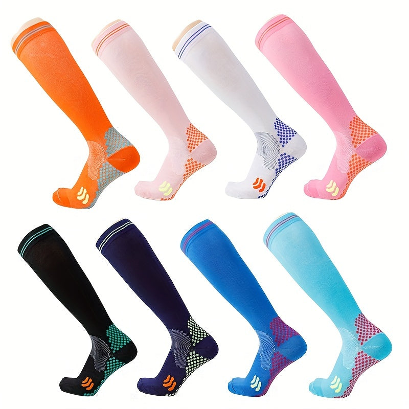 Striped Trim Calf Socks Compression Sports Knee High Socks Women's Stockings