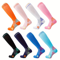 Striped Trim Calf Socks Compression Sports Knee High Socks Women's Stockings