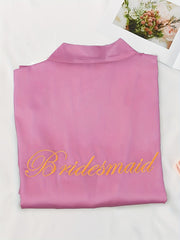 Letter Embroidery Night Robe Long Sleeve V Neck Robe With Belt Women's Sleepwear