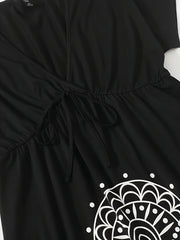 Women's Graphic Print Short Sleeve V Neck Knot Dress