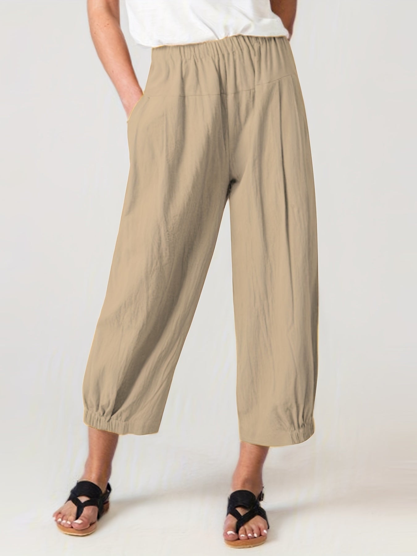 Minimalist Elastic Waist Wide Leg Pants Casual Solid Versatile Pants