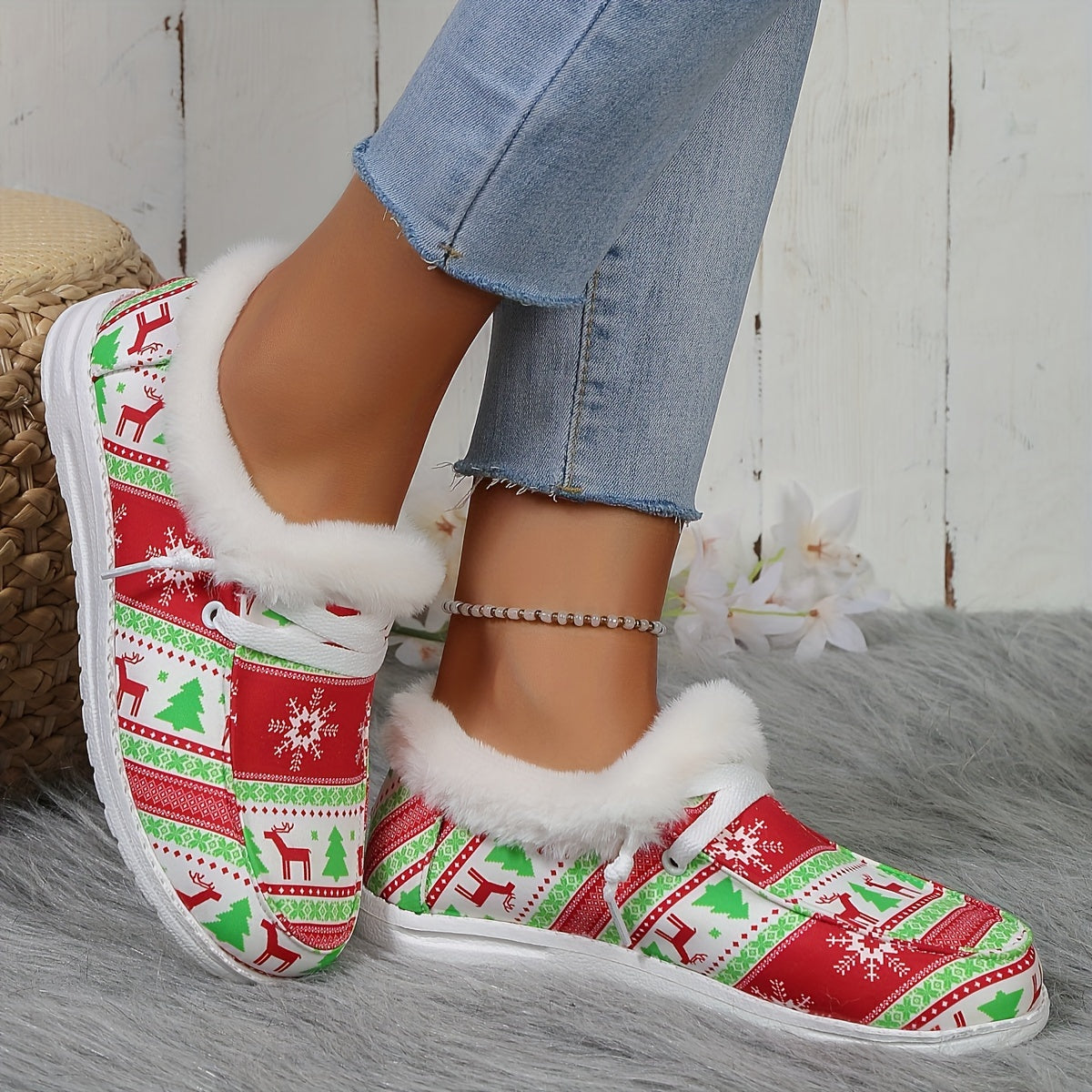 Women's Christmas Print Snow Sneakers Winter Canvas Shoes
