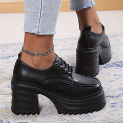 Women's Chunky Heel Loafers Lace Up Platform Shoes