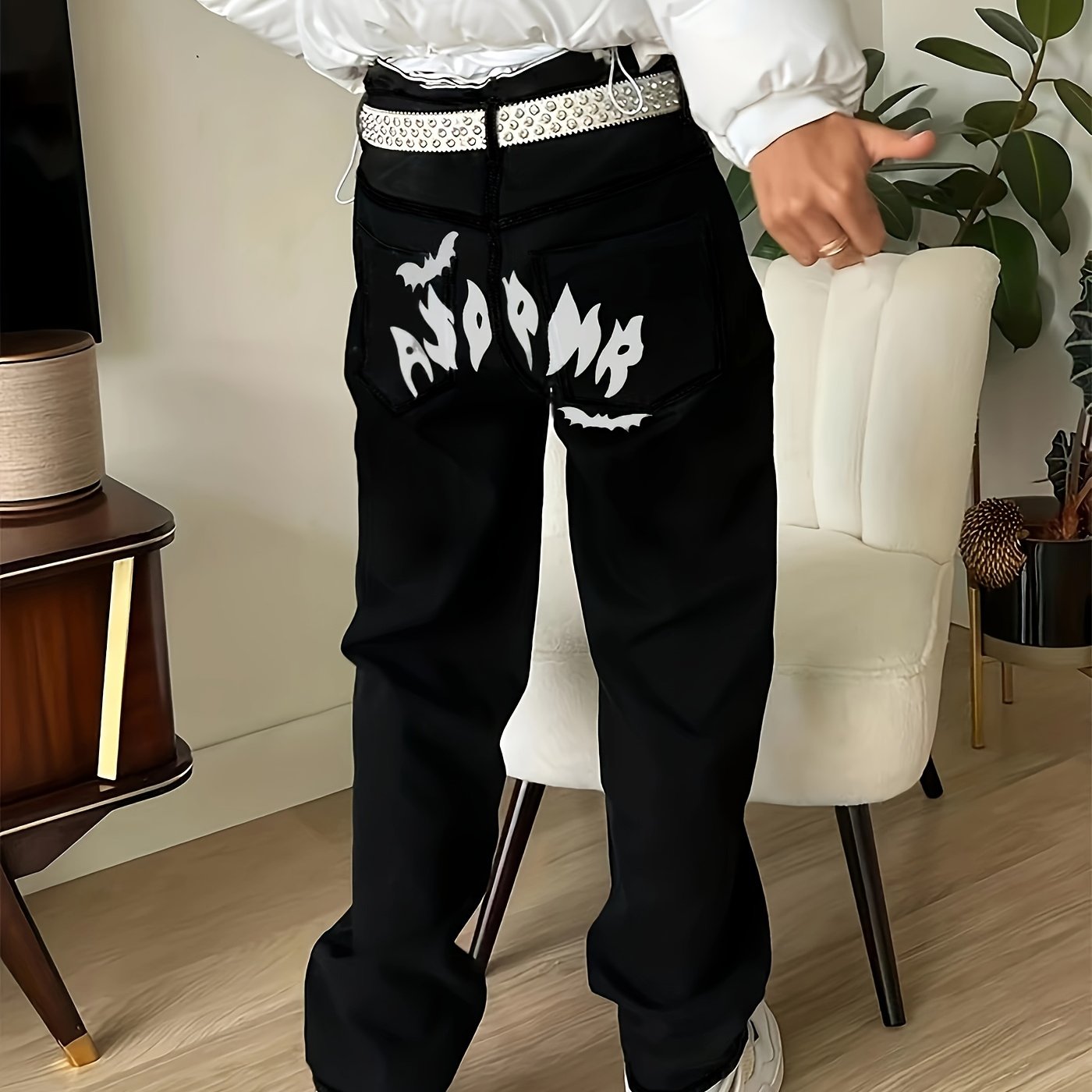 Men's Halloween Bat Print Regular Straight Leg Jeans