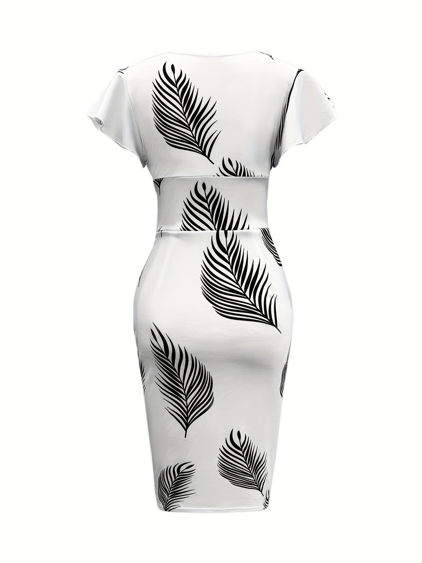 Plant Print Ruffle Trim Dress Casual Bodycon Dress Women's Clothing