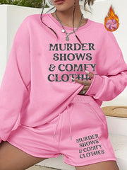 Slogan Print Sweatshirt & Shorts 2 Piece Set