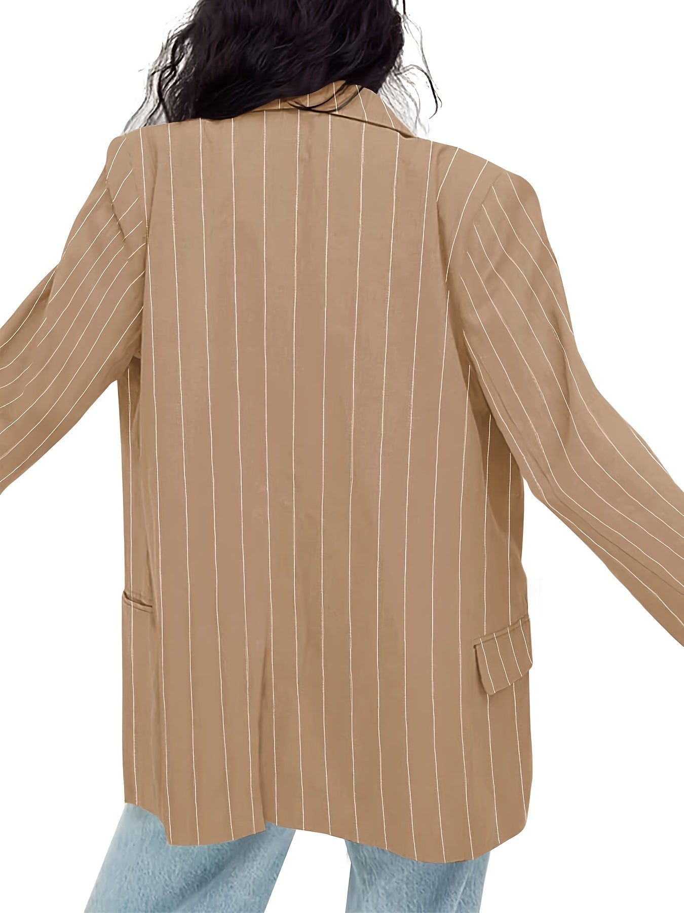 Striped Print Lapel Blazer Open Front Long Sleeve Outerwear