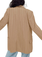 Striped Print Lapel Blazer Open Front Long Sleeve Outerwear