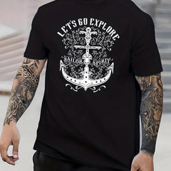 Anchor Headphone Print Men's Graphic Crew Neck T shirt