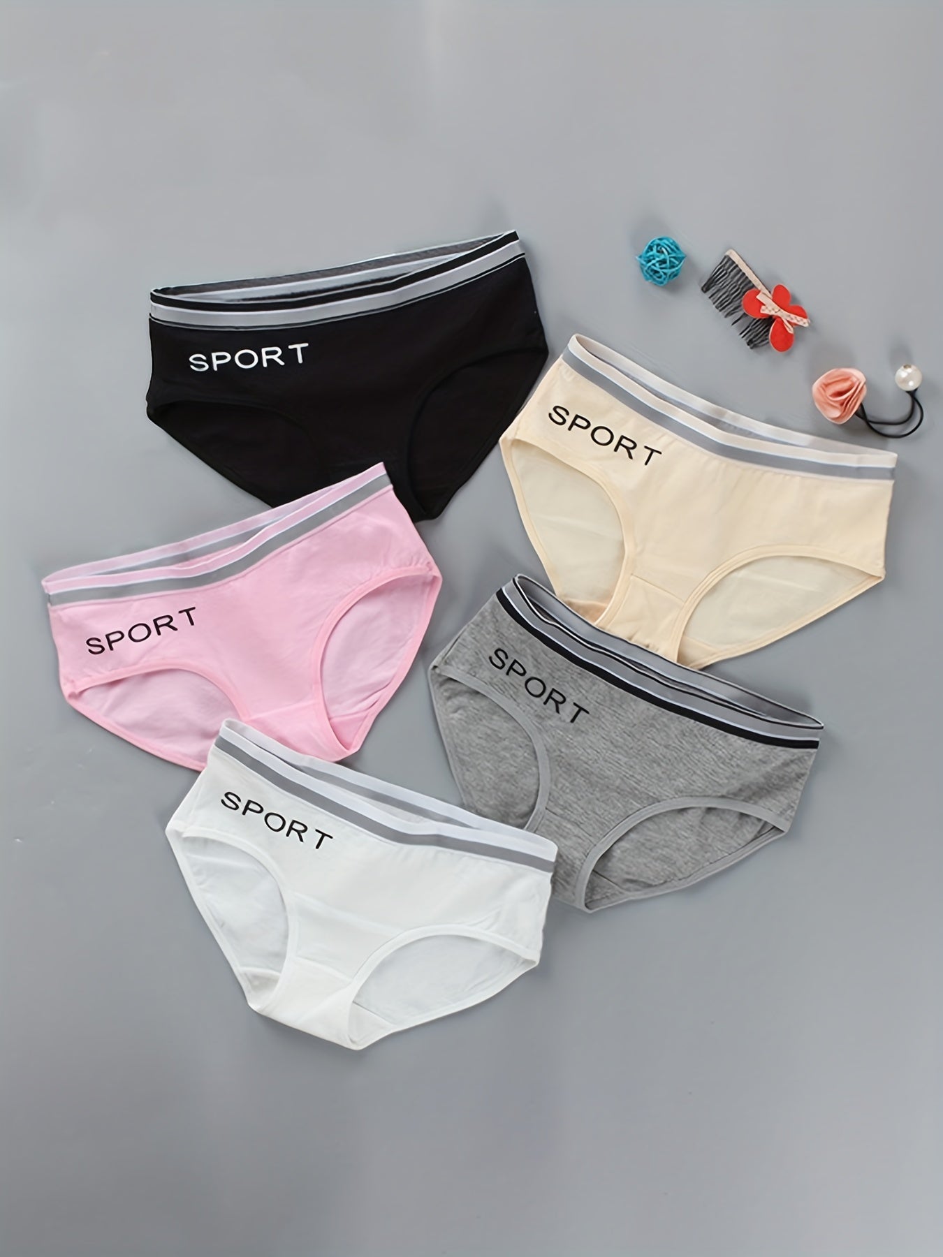 5pcs Girls Triangle Panties SPORT Print Elastic Waist Comfortable Underwear