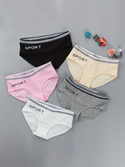 5pcs Girls Triangle Panties SPORT Print Elastic Waist Comfortable Underwear