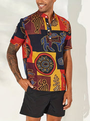 Vintage Ethnic Style Men's Short Sleeve Stand Collar Shirt For Summer