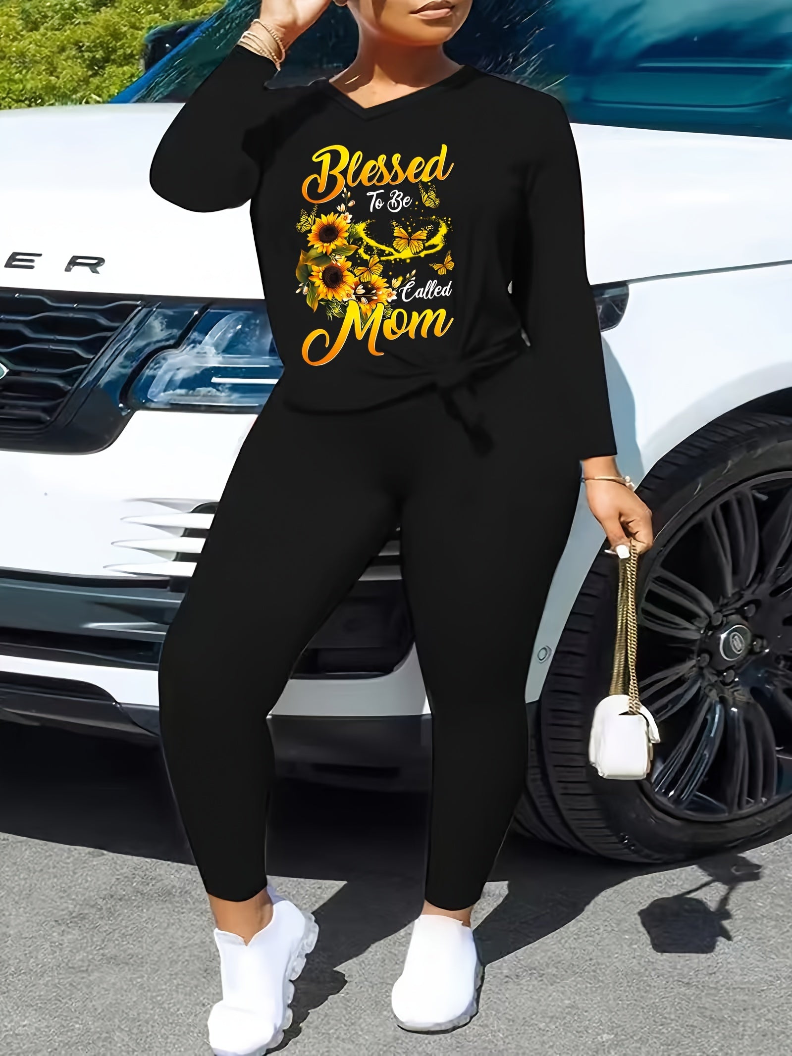 Women's Casual 2 Piece Set Slogan & Butterfly Print Top & Legging