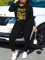 Women's Casual 2 Piece Set Slogan & Butterfly Print Top & Legging