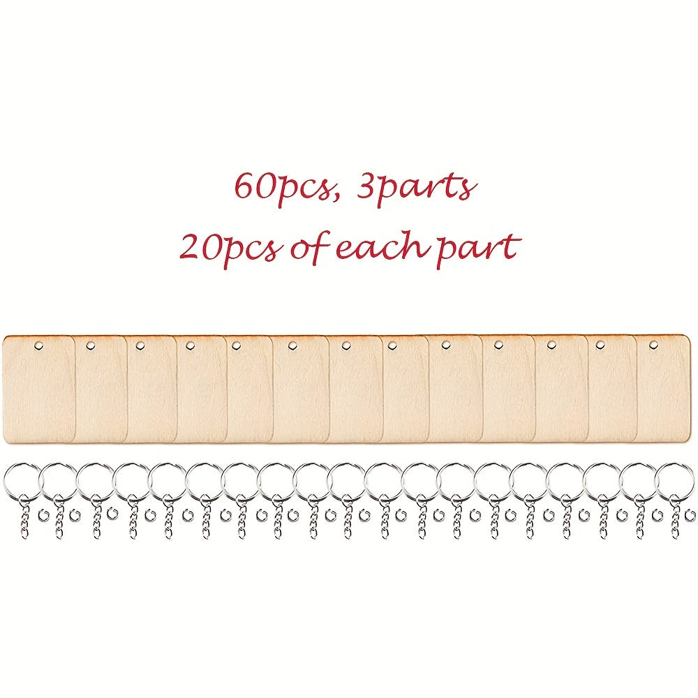 80PCS Rectangle Wood Blanks Keychain Set DIY Christmas Decor