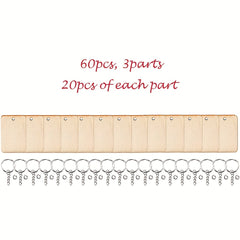 80PCS Rectangle Wood Blanks Keychain Set DIY Christmas Decor