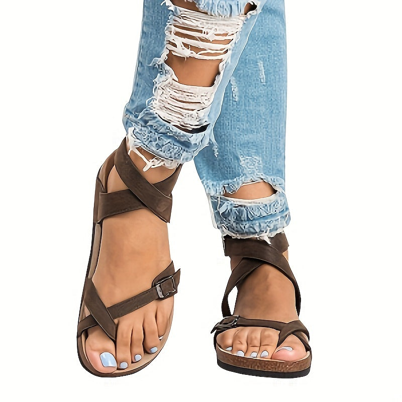 Women's Cork Sandals Toe Loop Cross Strap Summer Gladiator Sandals