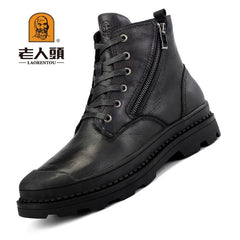 LAORENTOU Men's High Top Leather Zipper Boots