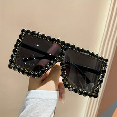 Oversized Square Sunglasses Rhinestone Shield Glasses UV400