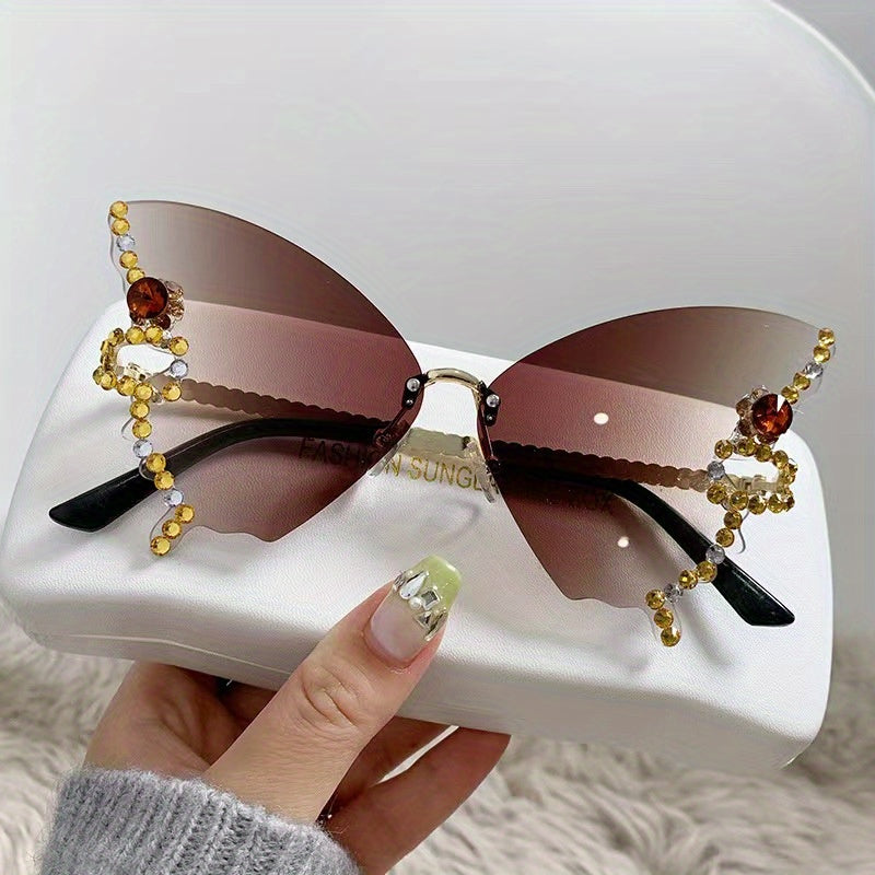 Butterfly Shape Rhinestone Rimless Sunglasses for Girls and Children