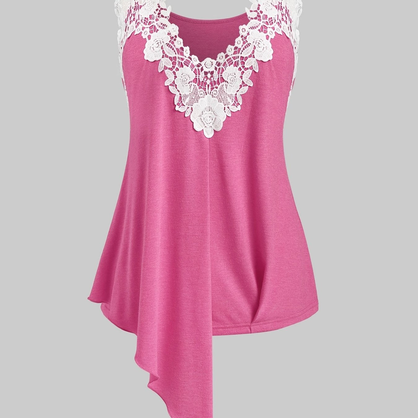 Contrast Lace Asymmetrical Cami Tank Plus Size Top High Stretch