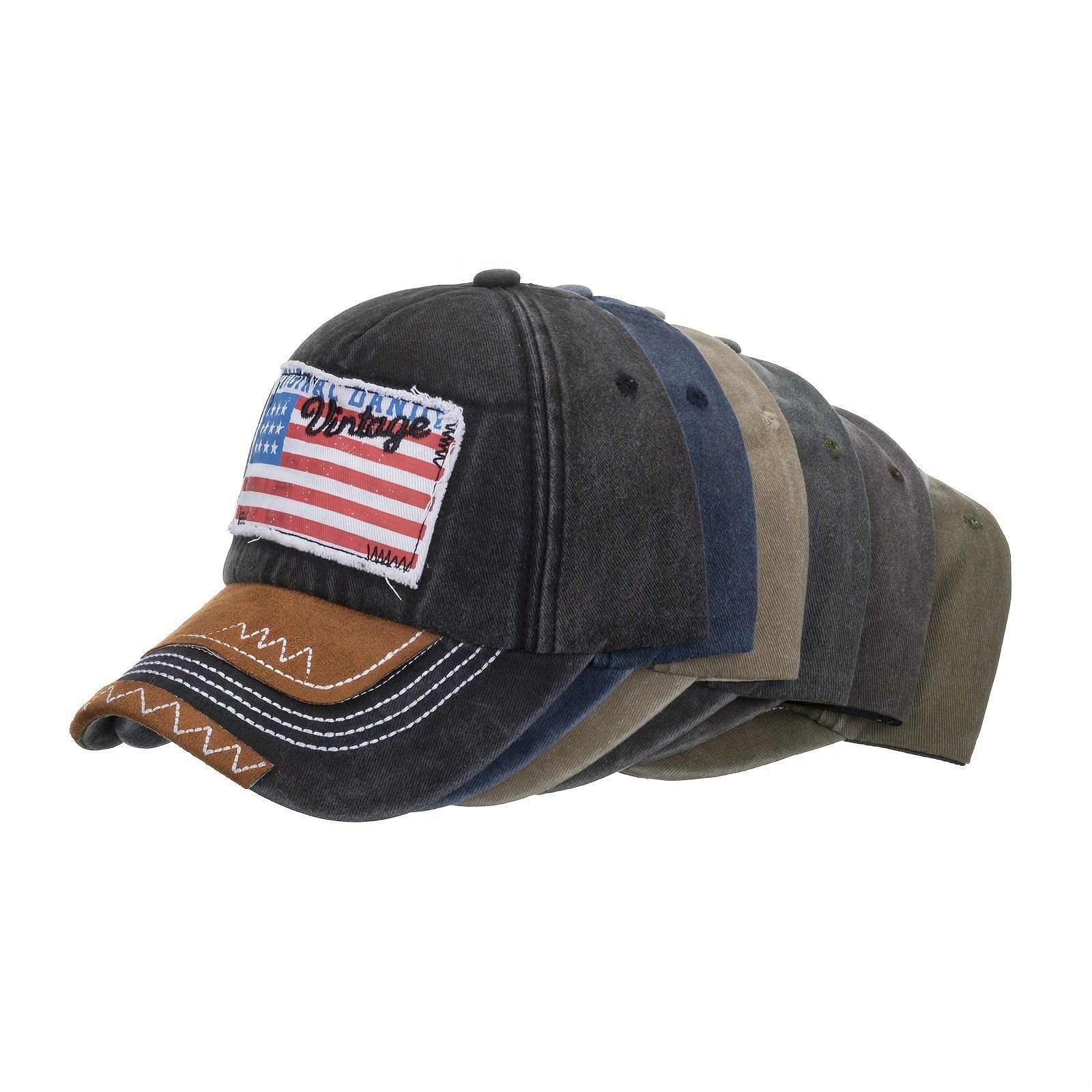 American Flag Patch Baseball Cap Vintage Embroidery Washed Distressed Unisex Dad