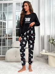 Koala Print Pajama Set Long Sleeve Crew Neck Top & Pants Women's Sleepwear