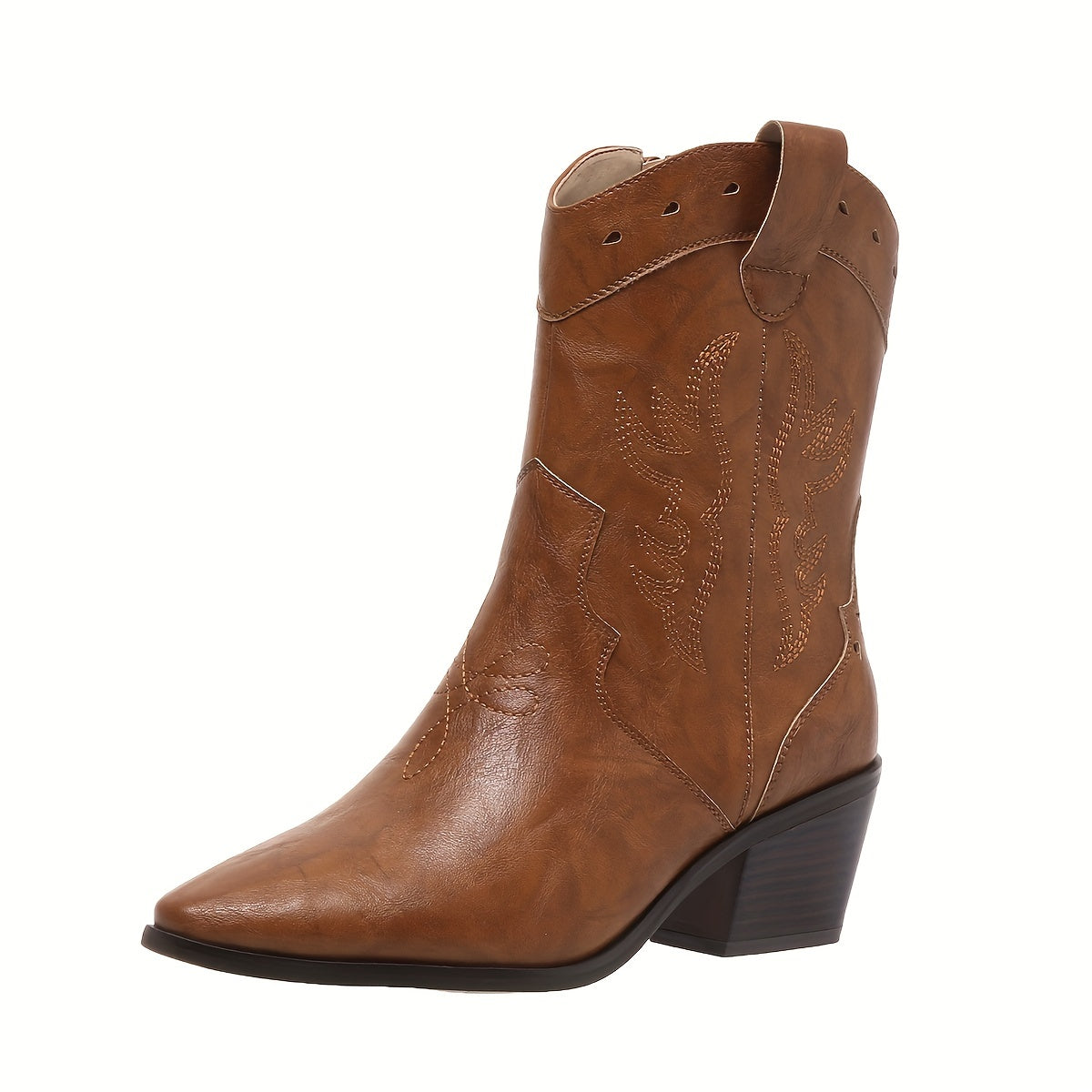 Women's Western Cowgirl Boots Pointed Toe Floral Embroidered Ankle Boots
